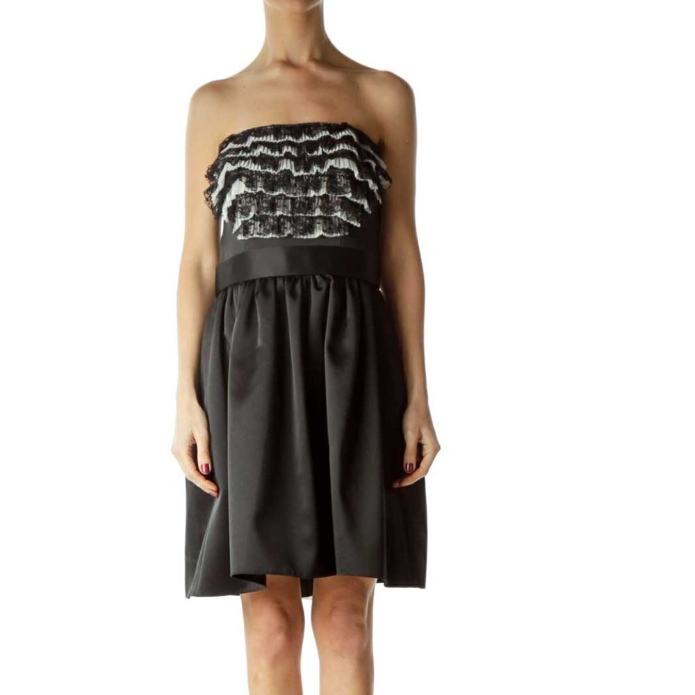 ABS by Allen Schwartz Black Chest Ruffled Strapless Cocktail Dress